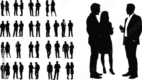 Business People Conversation Silhouettes Set Corporate Men and Women Talking Meeting Communication Vector Collection