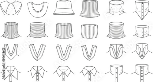 Fashion Neckline and Collar Line Icons Set Clothing Neck Design Template Vector Collection