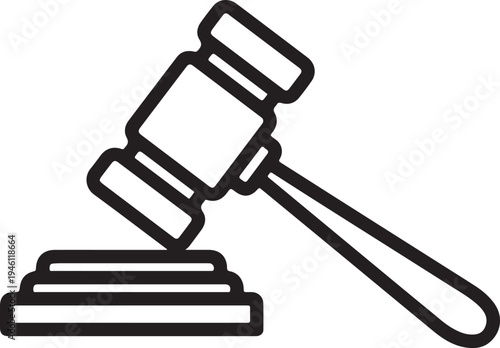 Judge Gavel and Sound Block Line Art Icon for Law and Justice Concept