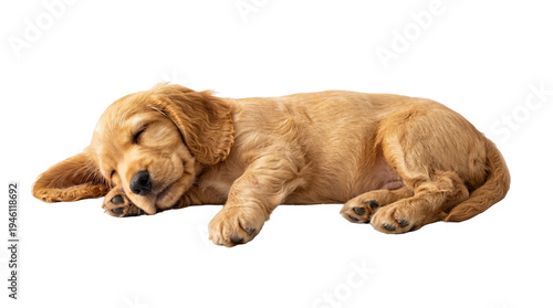 Canvas Print Adorable golden retriever puppy sleeping peacefully, isolated on a transparent b