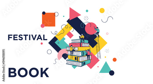 Festival book vector illustration, colorful geometric shapes