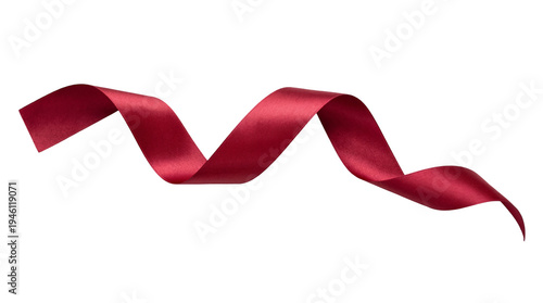 Εκτύπωση καμβά Elegant red satin ribbon, gracefully flowing and curled, isolated PNG on transpa