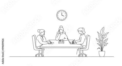 Vector illustration of three people in a meeting