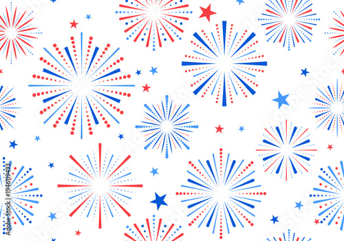 USA stars seamless pattern, US background, 4th July banner. 4th July background, fireworks pattern, USA Independence Day