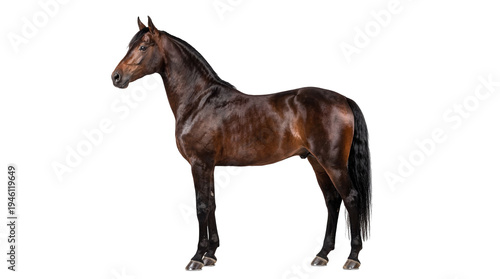 Tableau sur toile Majestic dark brown horse standing in profile, an elegant equine animal isolated