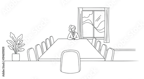 Vector illustration of a person sitting alone at a table by a window