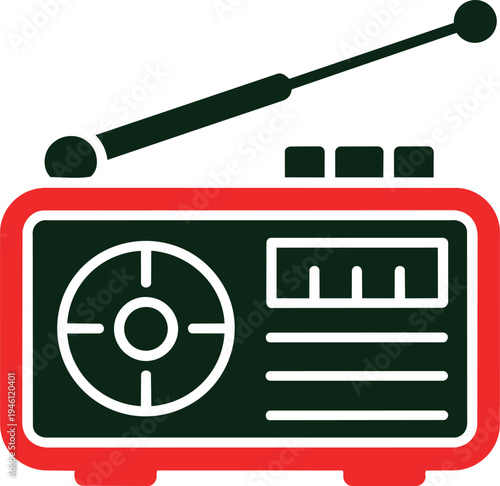Vintage Portable Radio with Telescopic Antenna Isolated Vector Illustration