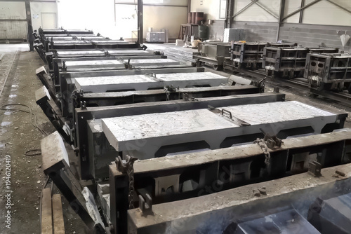 Bilde på lerret Opening mold after concrete product hardening at a concrete prod