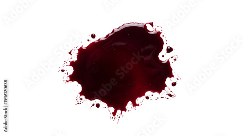 Foto Dark red blood splatter puddle, viscous liquid stain with irregular shape and sm