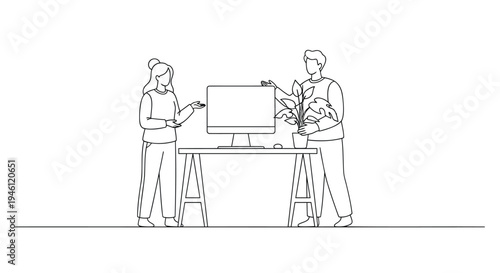 Vector illustration of two people working on a project together