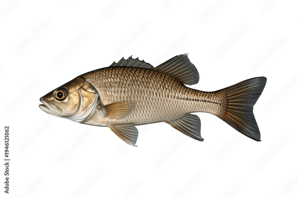 Obraz premium Freshwater fish swimming, isolated on transparent background, showing aquatic wildlife and marine biology