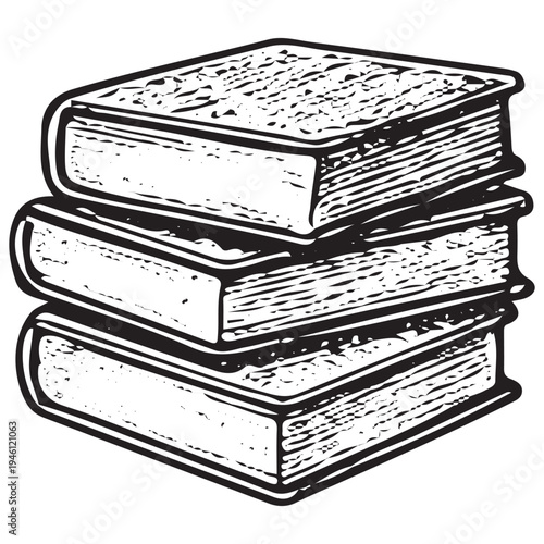 Hand Drawn Stack of Books Illustration Education Knowledge Library Vintage Sketch Icon