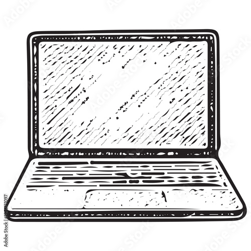Hand Drawn Laptop Computer Illustration Portable Technology Device Vintage Sketch Icon