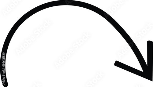 A black curved arrow pointing downwards in a circular motion on a white background