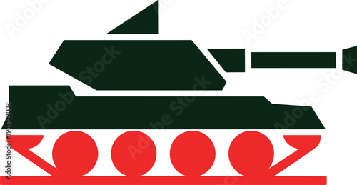Green Military Tank Driving Over Red Brick Barrier Isolated Background