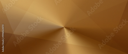 Abstract gold radial gradient background with textured metallic shine, transparent triangle shapes. Smooth circular light transitions. Luxury brown backdrop for banners, certificates, premium design