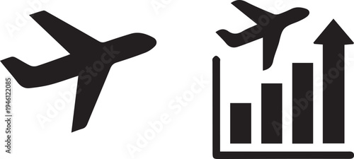 Air travel growth statistics and plane silhouette
