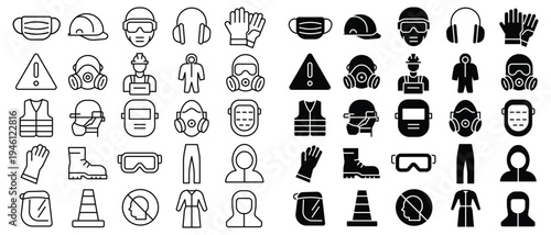 Various Safety Equipment Icons and Symbols for Workplace Awareness