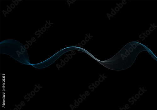 Abstract blue wave of thin mesh lines on a black background for modern digital and technological design. Eps 10