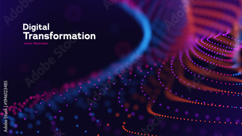 Futuristic Digital Data Visualization With Glowing Particle Wave And Technology Concept For Network, AI And Innovation. Digital Connections. Vector Illustration.