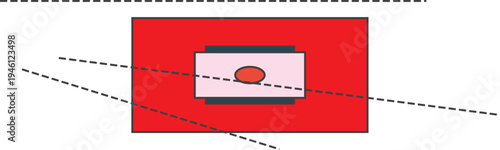 Abstract red square with central oval shape and diagonal lines