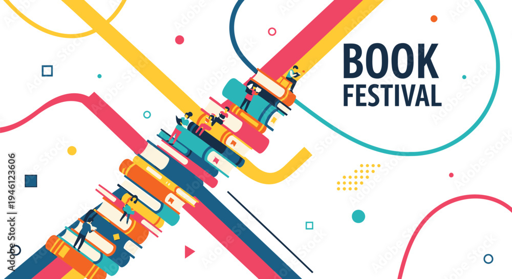 Obraz premium Vector illustration of book festival colorful graphic design elements
