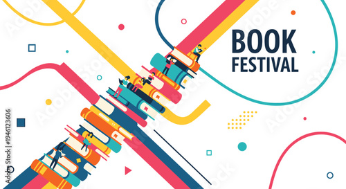 Vector illustration of book festival colorful graphic design elements