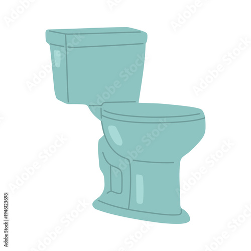 Minimal flat vector illustration of a modern toilet bowl in soft blue colour. Simple bathroom sanitary fixture isolated on light background. Clean lavatory or WC icon