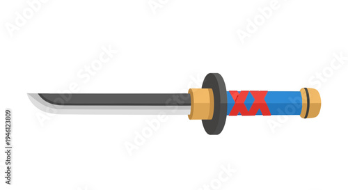katana illustration, vector style graphic, japanese weapon design, isolated on white, eps