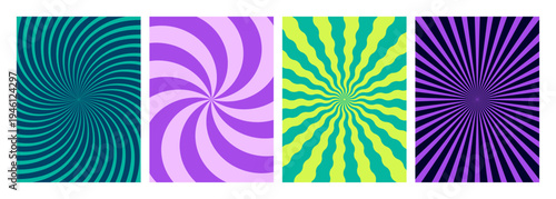 Abstract Psychedelic Swirl Rays Pattern. Groovy Spiral Vector Background. Color Funky Radial Geometric Texture. Twirl Sunburst Wavy Lines.