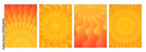 Summer Sun Abstract Orange Pattern. Vector Sunburst Yellow Gradient Background. Fun Groovy Sunflower Illustration. Wavy Retro Sun Burst Rays.