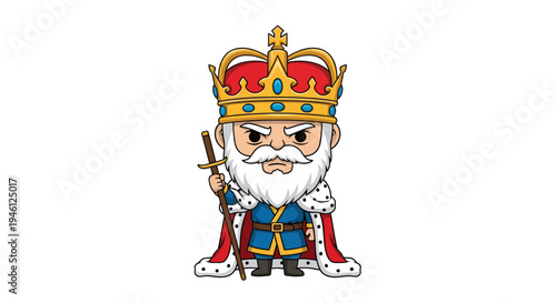 King Cartoon Vector Illustration, Royal Character, Crowned Ruler, Kingdom Design