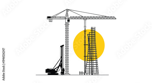 Vector illustration of industrial crane and drilling rig