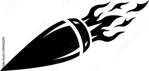 Dynamic depiction of a rocket launching with fiery exhaust trailing behind Vector