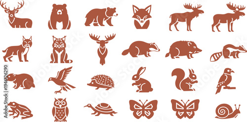 Collection of various wildlife animals in tribal style designs and patterns