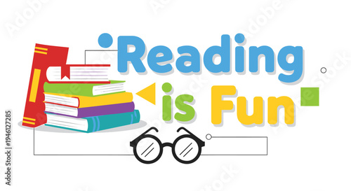 Vector illustration of reading concept with books and glasses