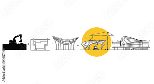 Set of 5 industrial construction icons vector