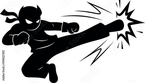 Dynamic martial artist executing a powerful kick with explosive energy Vector