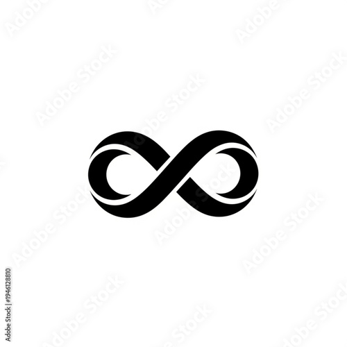 A simple black infinity symbol on a white background, representing endlessness and eternity.