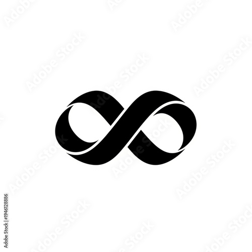 A simple black infinity symbol on a white background, representing endlessness and eternity.