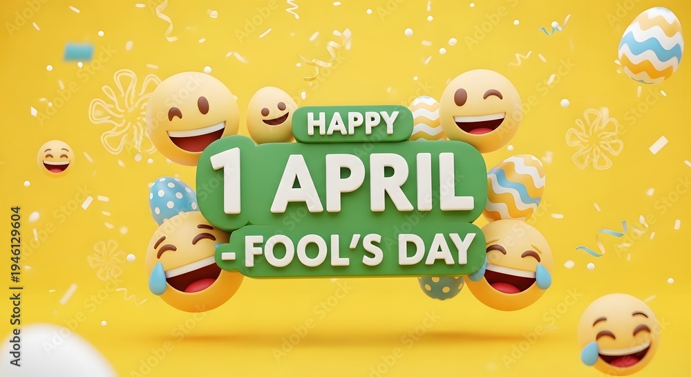 Fototapeta premium Happy april fools' day celebration with smiling emojis
