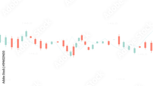 Stock market candlestick chart with line display on transparent white background