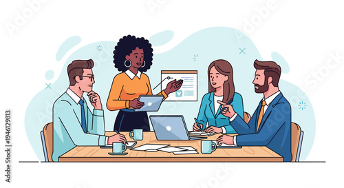 Diverse business team meeting at office table with laptop