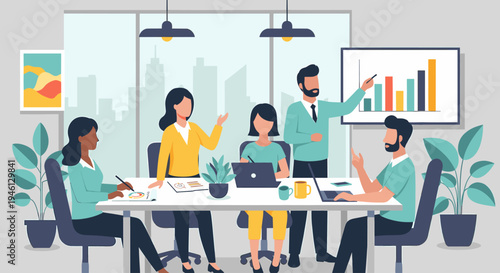 Diverse business team meeting in a modern office conference room