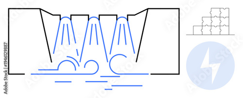 Hydropower generation. Hydropower turbine system water flow and energy conversion. Hydropower as a renewable energy source for sustainability and clean power. For green energy, sustainability