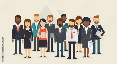 Diverse group of business professionals standing together as a team