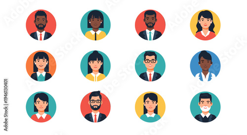 Diverse professional business people avatar icons set