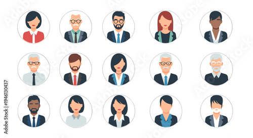 Diverse professional business people avatar icons set