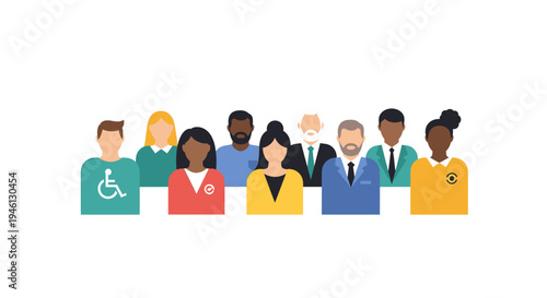 Diverse professional business people group with disability inclusion