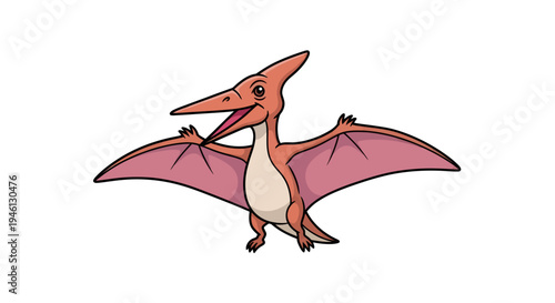 Cartoon Pterodactyl Vector Illustration, Prehistoric Bird, Flat Design, for Educational Projects